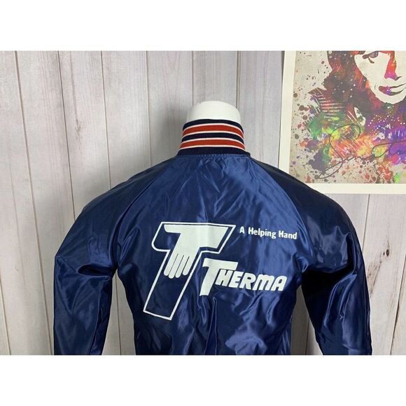 Vintage Butwin Satin Blue Jacket Mens XS Bomber Coat Snap 80s USA - Picture 12 of 16